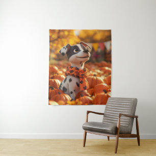 Puppy and Pumpkins Tapestry Wandteppich