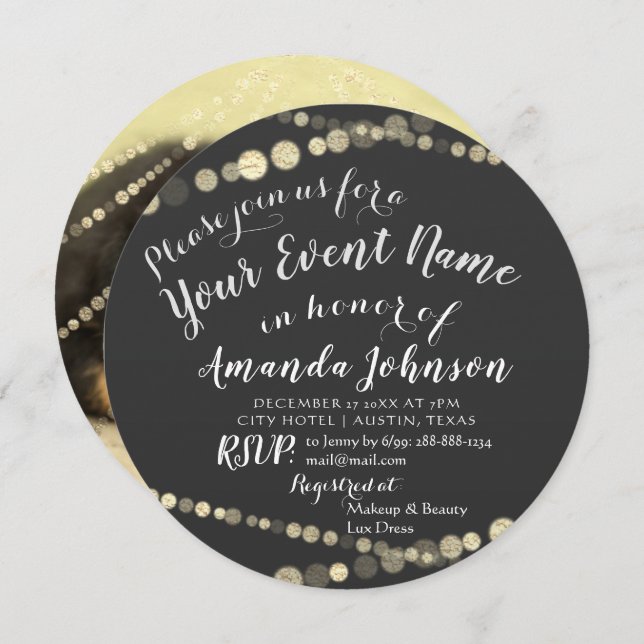 Puppy Baby Dose Dusche Neues Foto Graues Gold Einladung (Vorne/Hinten)