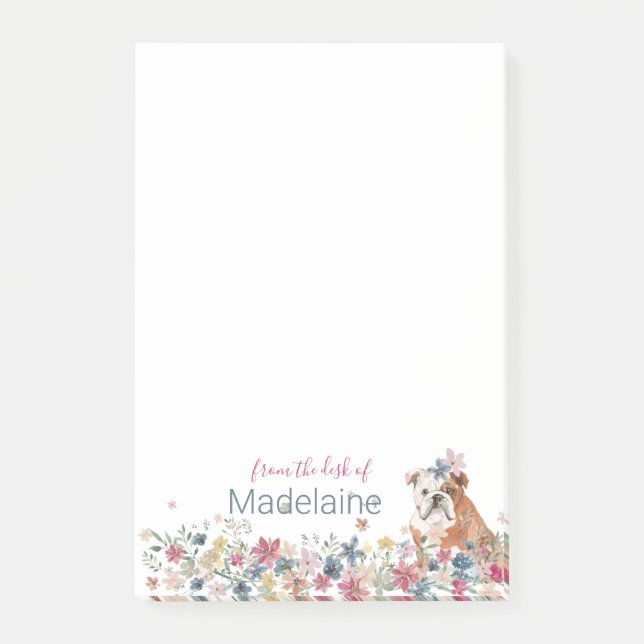 Puppy Bull Dog Floral Personal Post-it Notes Klebezettel (Vorderseite)