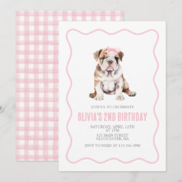 Puppy bulldog preppy plaid birthday invitation einladung