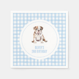 Puppy bulldog preppy plaid birthday serviette