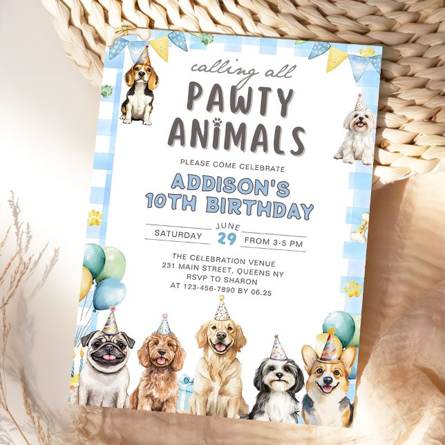 Puppy Calling All Pawty Animals Birthday Einladung (Von Creator hochgeladen)