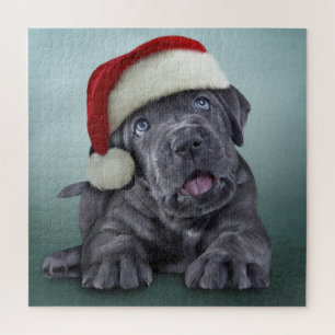 Puppy Cane Corso in rotem Hut des Weihnachtsmannes Puzzle