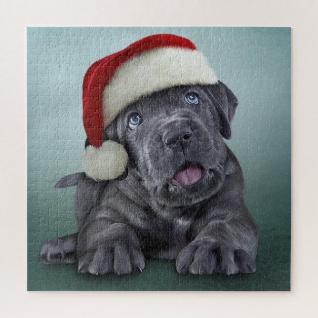 Puppy Cane Corso in rotem Hut des Weihnachtsmannes Puzzle (Vertikal)