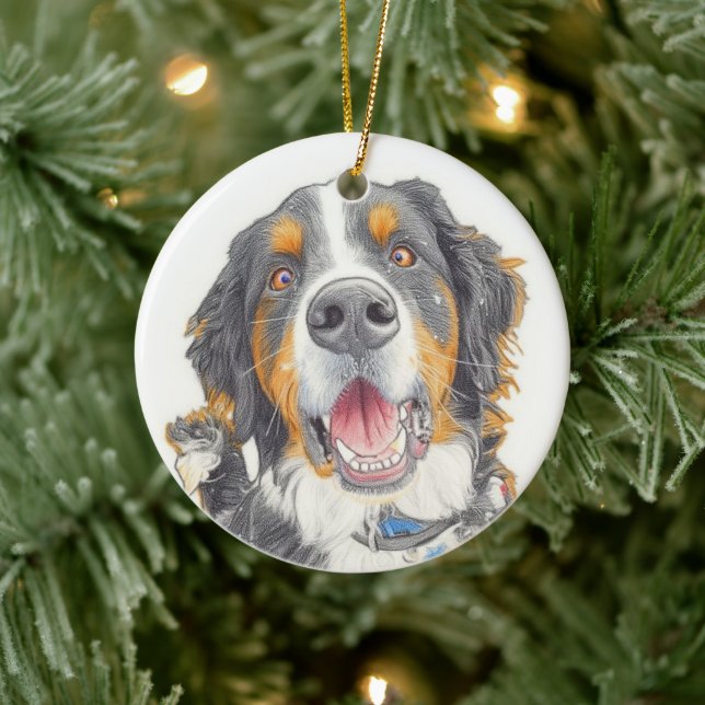 Puppy Christmas Gift  Keramik Ornament (Baum)
