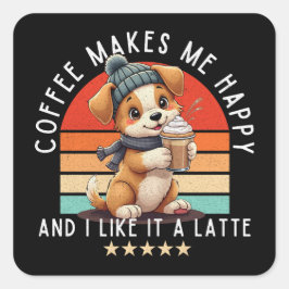 Puppy & Coffee - Kaffee macht mich glücklich und i Quadratischer Aufkleber