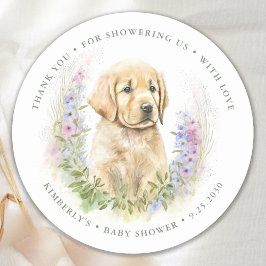 Puppy Dog Modern Sage Green Baby Dusche Vielen Dan Runder Aufkleber