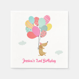 Puppy Dog Paper Napkins Pawty Balloons Pink Girl Serviette
