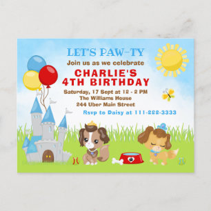 Puppy Dogs Castle Blue Birthday Party Postcard Postkarte