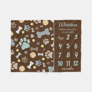 Puppy Dow Pw Print Meilenstein Keepake Blanket Fleecedecke