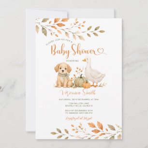 Puppy-Enten-Kürbis-Farm-Herbst-Baby-Party Floral Einladung
