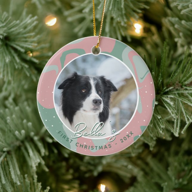 Puppy First Christmas Border Collie Dog Foto Keramik Ornament (Baum)