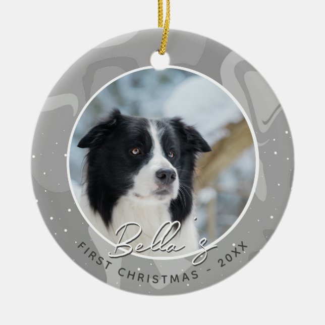 Puppy First Christmas Border Collie Dog Foto Keramik Ornament (Vorne)