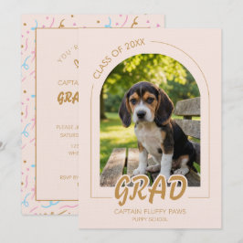 Puppy Graduation Blush Pink Gold Modern Photos Einladung