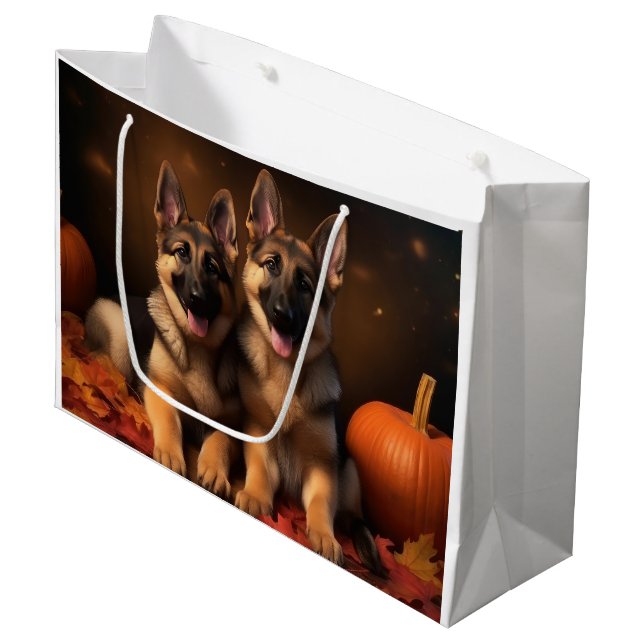 Puppy Herbst Delight Pumpkin Große Geschenktüte (Vorderseite Schrägansicht)