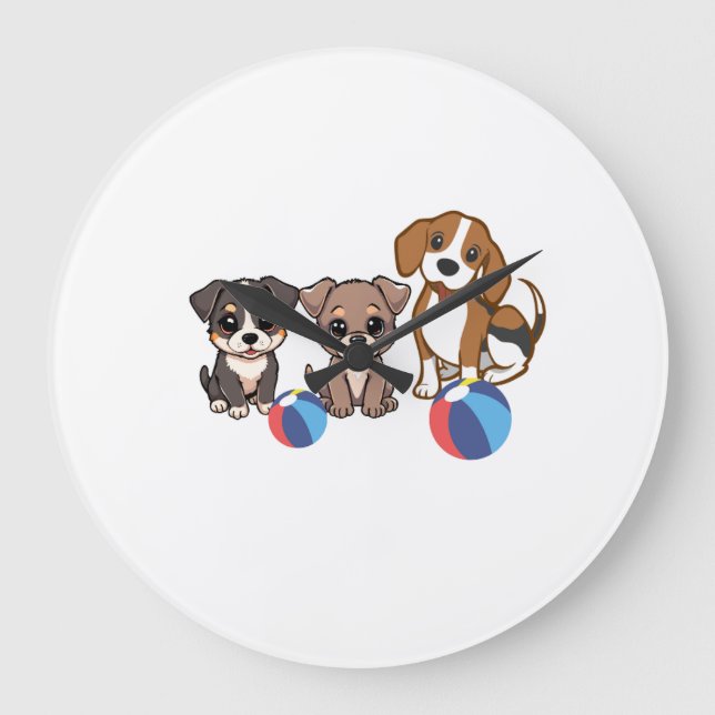 Puppy Illustration Wall Clock Große Wanduhr (Vorderseite)