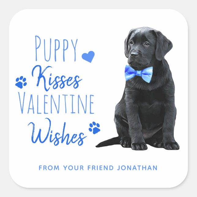 Puppy Kisses Valentine wünscht Kids Valentinstag Quadratischer Aufkleber (Vorderseite)