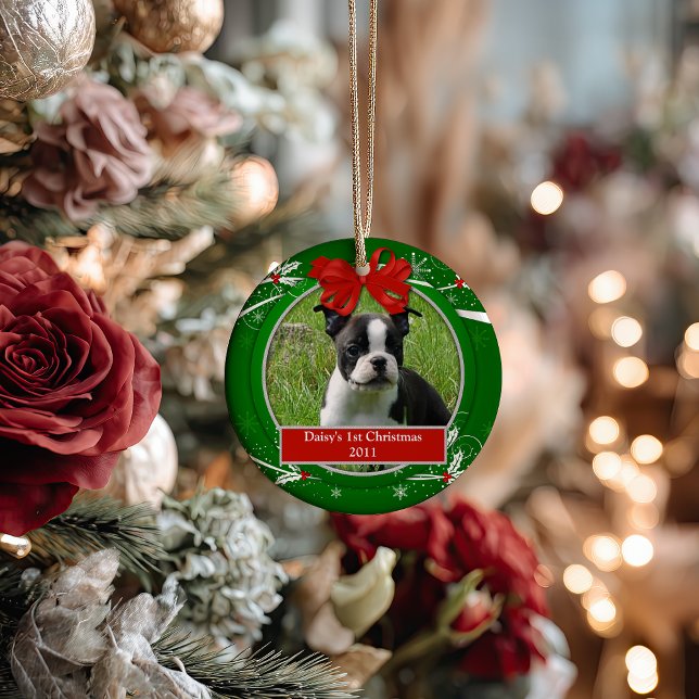 Puppy Kitten 1. Weihnachtsgrün Heilige Berries Keramikornament (Von Creator hochgeladen)