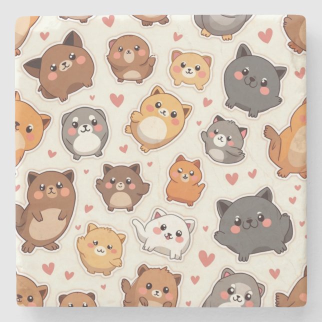 Puppy-Liebe-Kissen Steinuntersetzer (Vorderseite)