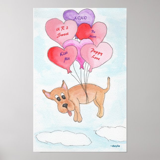 Puppy Love! Dog with Heart Balloons Poster (Vorne)