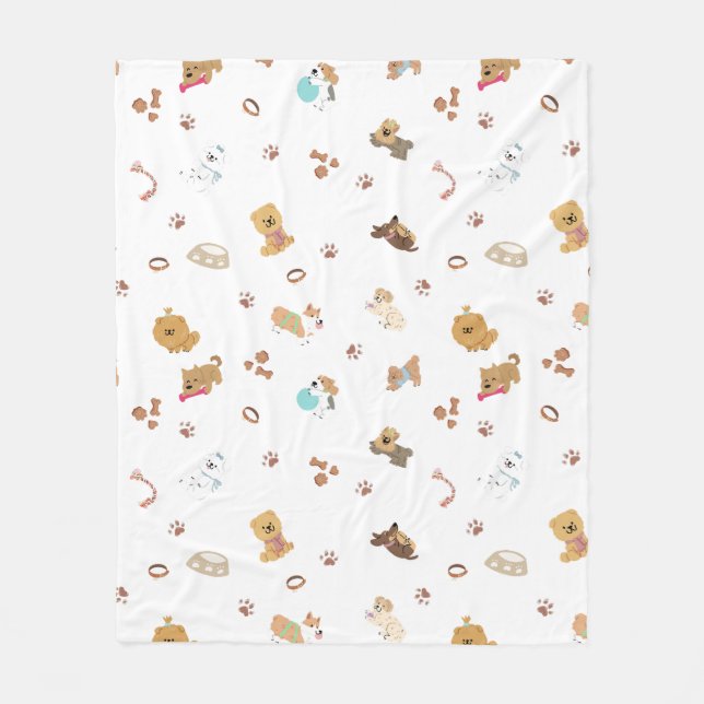 Puppy Love Seamless Pattern | Playful Dogs, Paw Pr Fleecedecke (Vorderseite)