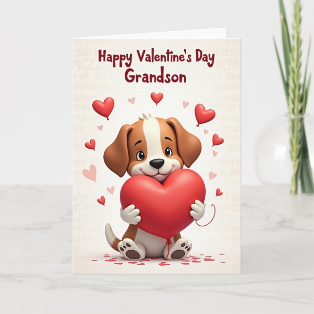 Puppy Love Valentines Day Grandson Card Karte (Vorderseite)