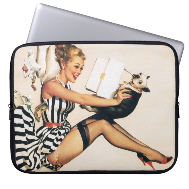 Puppy Lover Button-up Girl - Retro Pinup Laptopschutzhülle (Vorderseite)