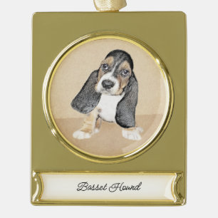 Puppy-Malerei im Basset-Hund - Original Hundeschic Banner-Ornament Gold