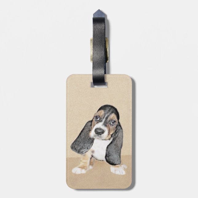 Puppy-Malerei im Basset-Hund - Original Hundeschic Gepäckanhänger (Rückseite vertikal)