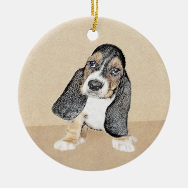 Puppy-Malerei im Basset-Hund - Original Hundeschic Keramikornament (Vorne)