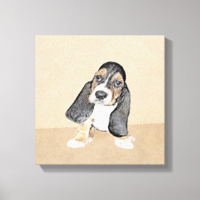 Puppy-Malerei im Basset-Hund - Original Hundeschic Leinwanddruck (Vorderseite)