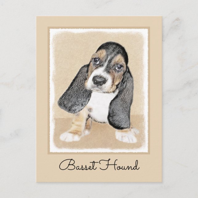 Puppy-Malerei im Basset-Hund - Original Hundeschic Postkarte (Vorderseite)