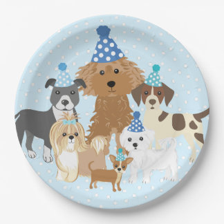 Puppy Party Blue Paper Plate for Kids Birthday Pappteller