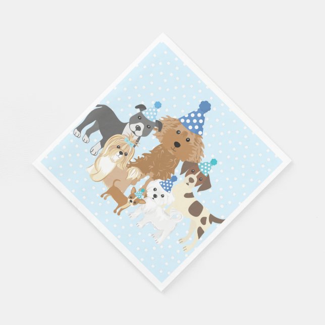 Puppy Party Blue Paper Plate for Kids Birthday  Serviette (Ecke)