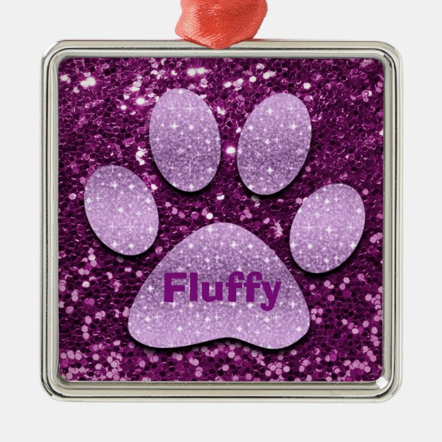 Puppy Paw Lila Imitate Glitzer Silbernes Ornament (Vorne)
