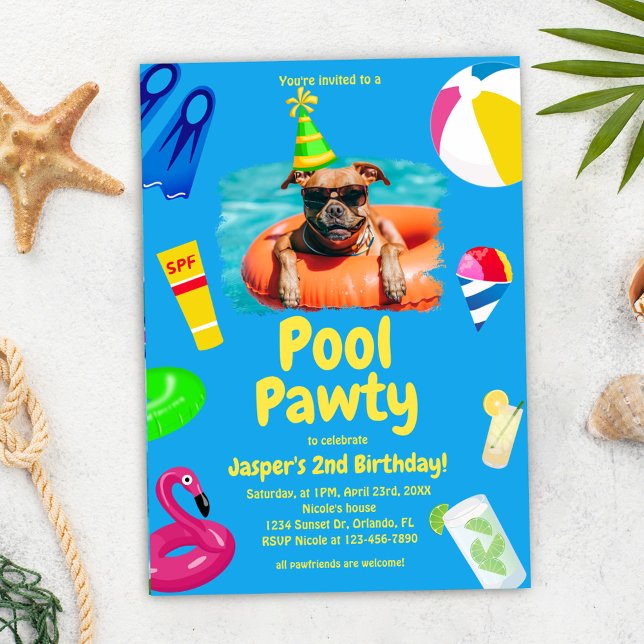 Puppy Pawty Dog Birthday Pool Party Einladung (Puppy Pawty Dog Birthday Pool Party Invitation)