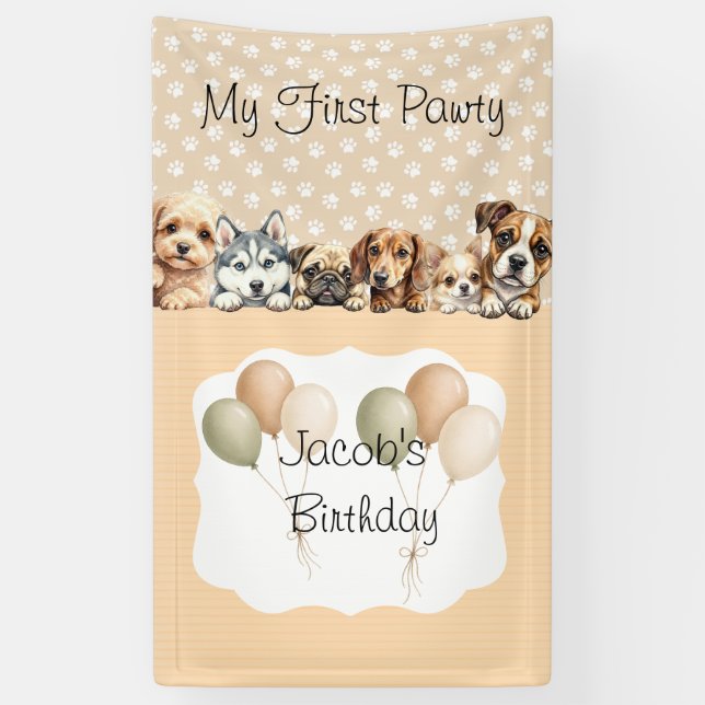 Puppy Pawty Geburtstag  Banner (Vertikal)