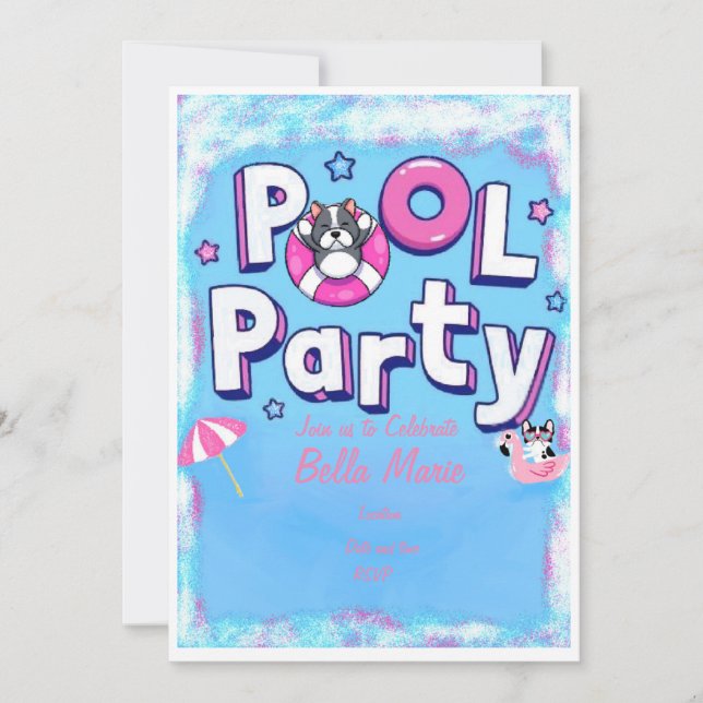 Puppy-Pool-Party Einladung (Vorderseite)