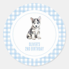 Puppy preppy plaid birthday runder aufkleber