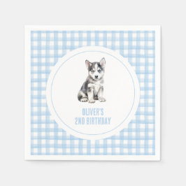 Puppy preppy plaid birthday serviette