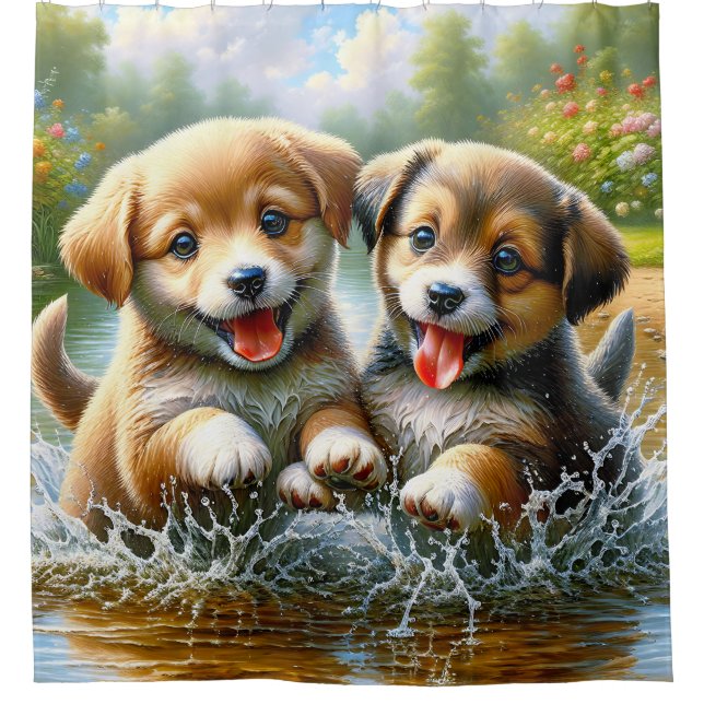 "Puppy Puddle Playtime" Duschvorhang (Vorderseite)