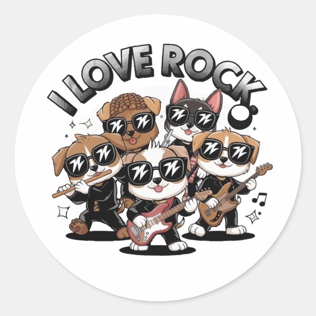 Puppy rock band runder aufkleber (Vorderseite)