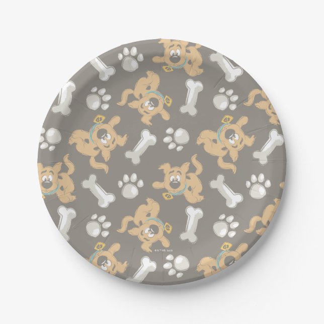 Puppy Scooby Doo Bone & Paw Print Pattern Pappteller (Vorderseite)