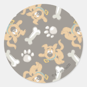 Puppy Scooby Doo Bone & Paw Print Pattern Runder Aufkleber