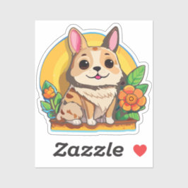 Puppy Sticker with Flower