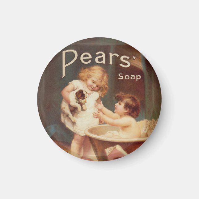 Puppy Taking A Bath Vintage Antique Magnet (Vorne)