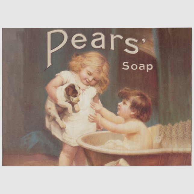 Puppy Taking A Bath Vintage Antique Seidenpapier (Vorderseite)