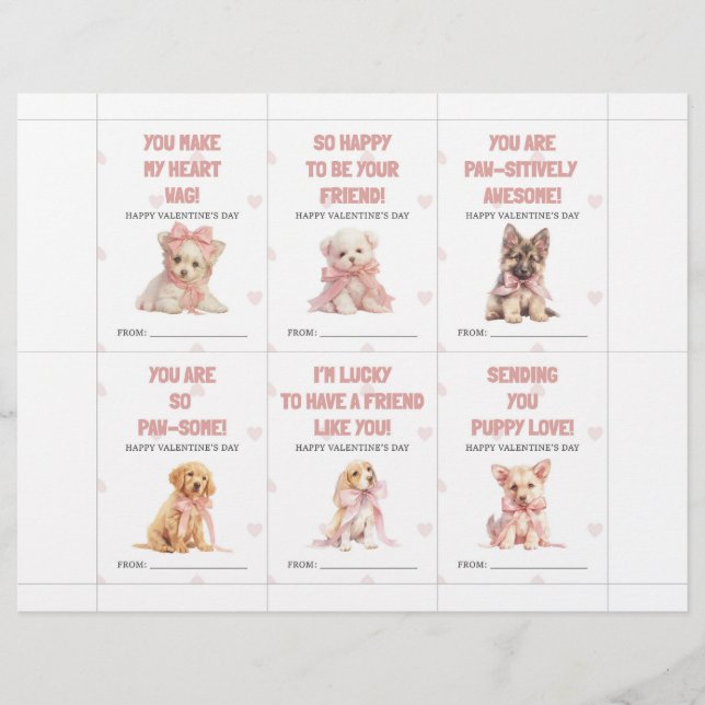 Puppy Valentine’s Day Cards for Kids Classroom Briefbogen (Vorderseite)