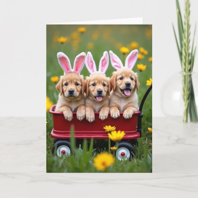 Puppy Wagon Frühling Spaß Karte (Vorderseite)