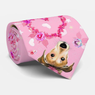 Puppy With Pink Ribbon - Love Krawatte
